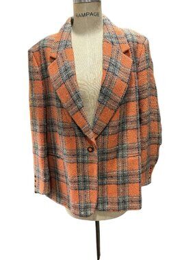 Vintage Wool & Mohair Orange Plaid Beyle Blazer – Size 18